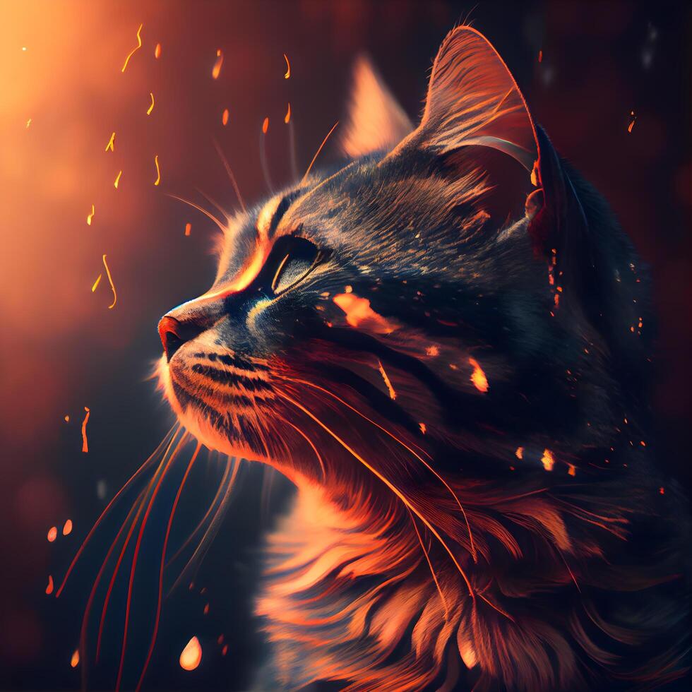 Portrait of a cat with fire in the eyes. Fire effect., Image photo