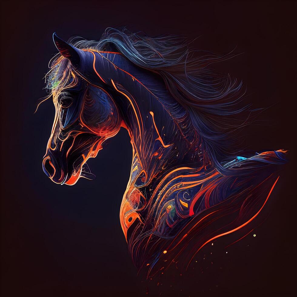 Horse head with long mane and mane. illustration., Image photo