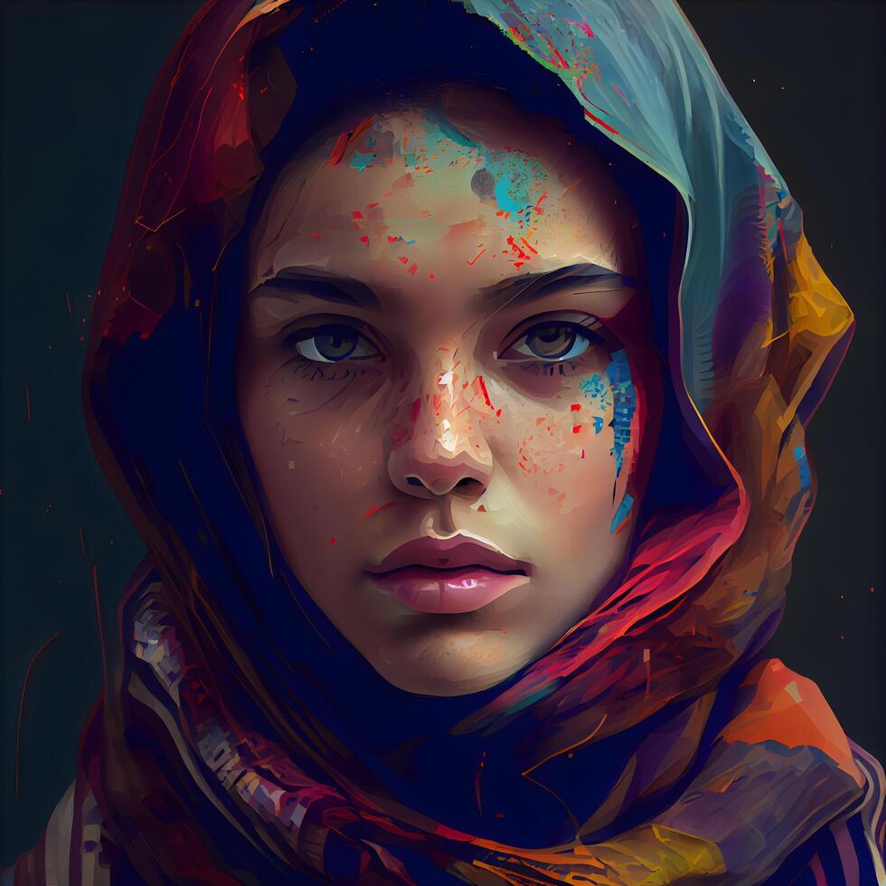 Portrait of a beautiful arabic woman with painted face., Image photo