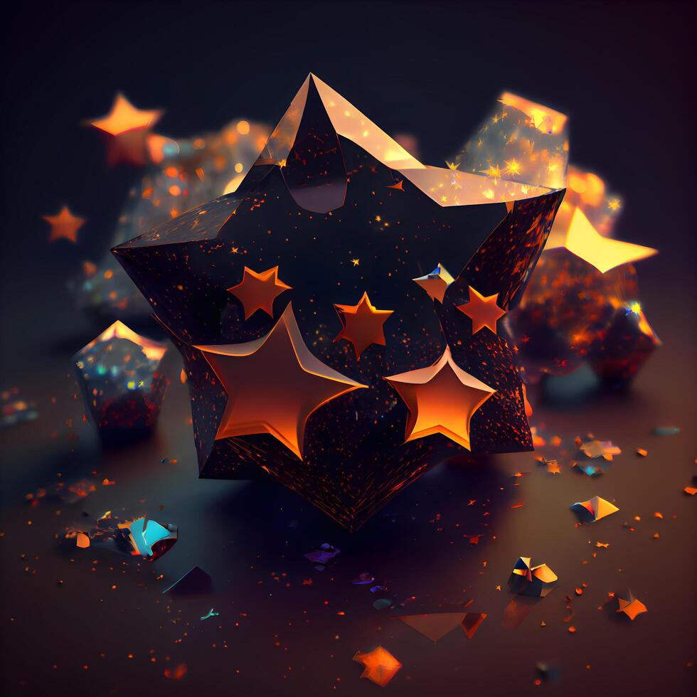 Abstract 3d render of geometric shapes with stars on a dark background, Image photo