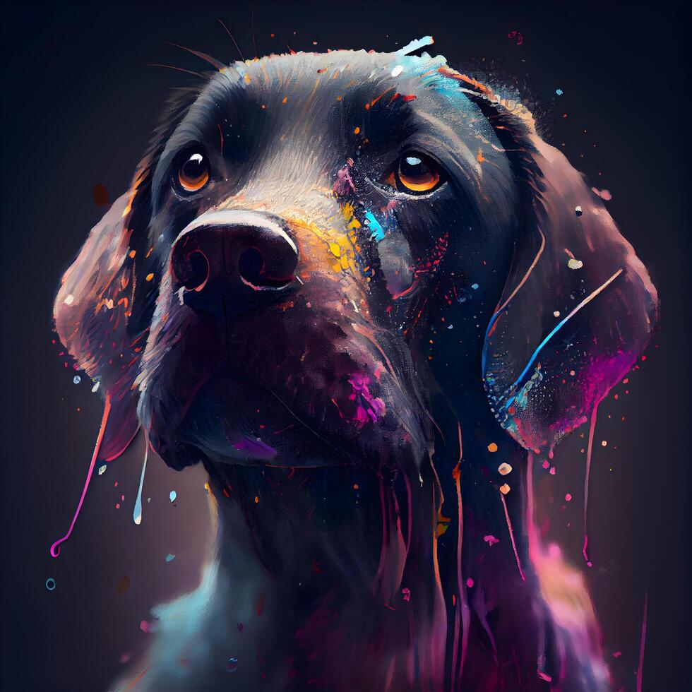 Portrait of a Labrador Retriever with colorful paint splashes., Image photo
