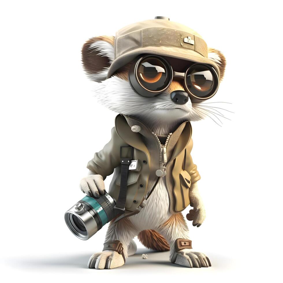 cartoon animal with camera on a white background. 3d illustration, Image photo