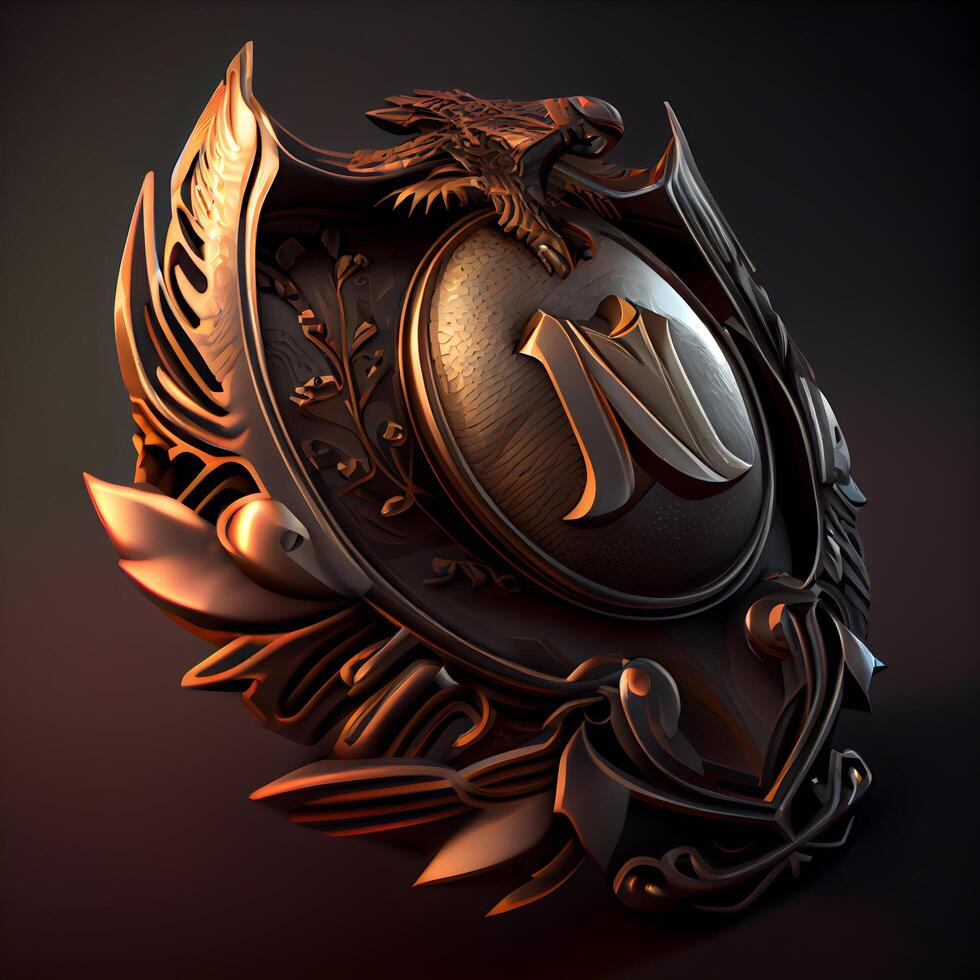 Shield with heraldic eagle. Heraldic Coat of Arms. 3D rendering, Image photo