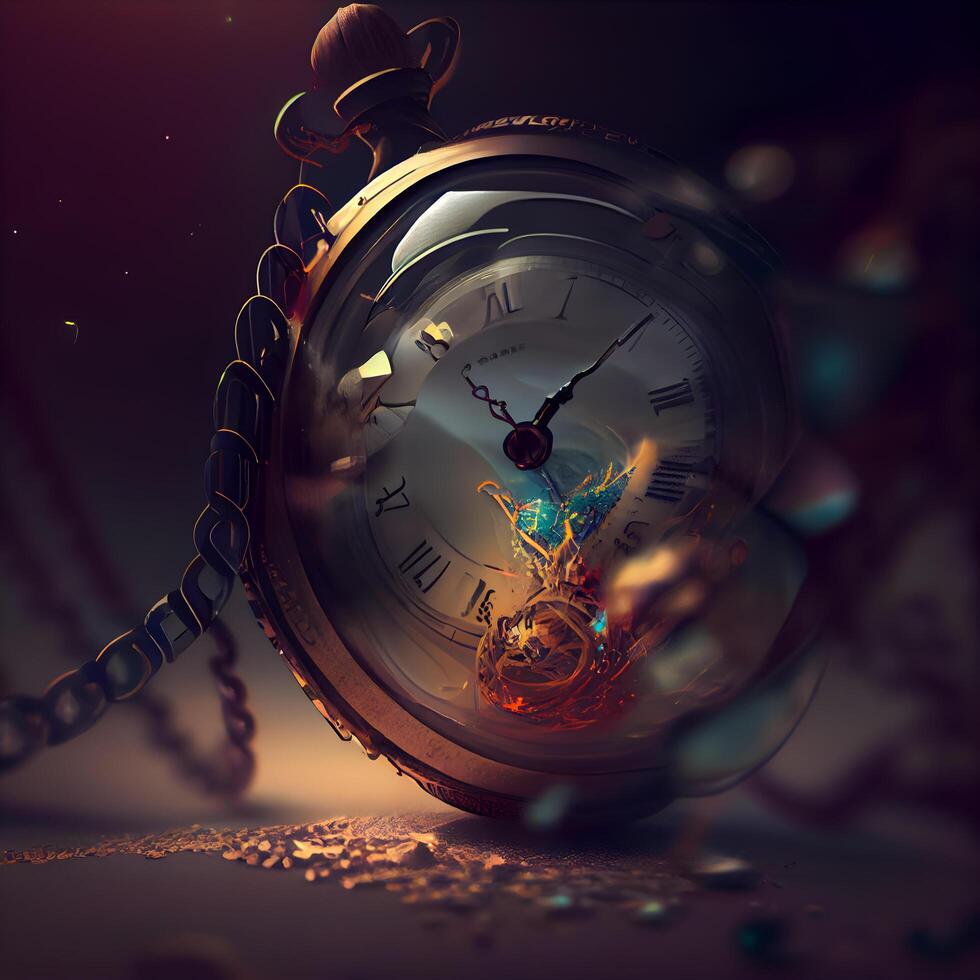 Vintage pocket watch on a dark background. 3d illustration., Image photo