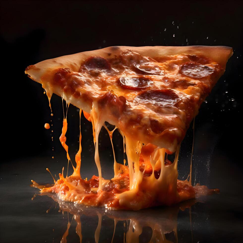 Pizza with mozzarella and tomato on a black background., Image photo