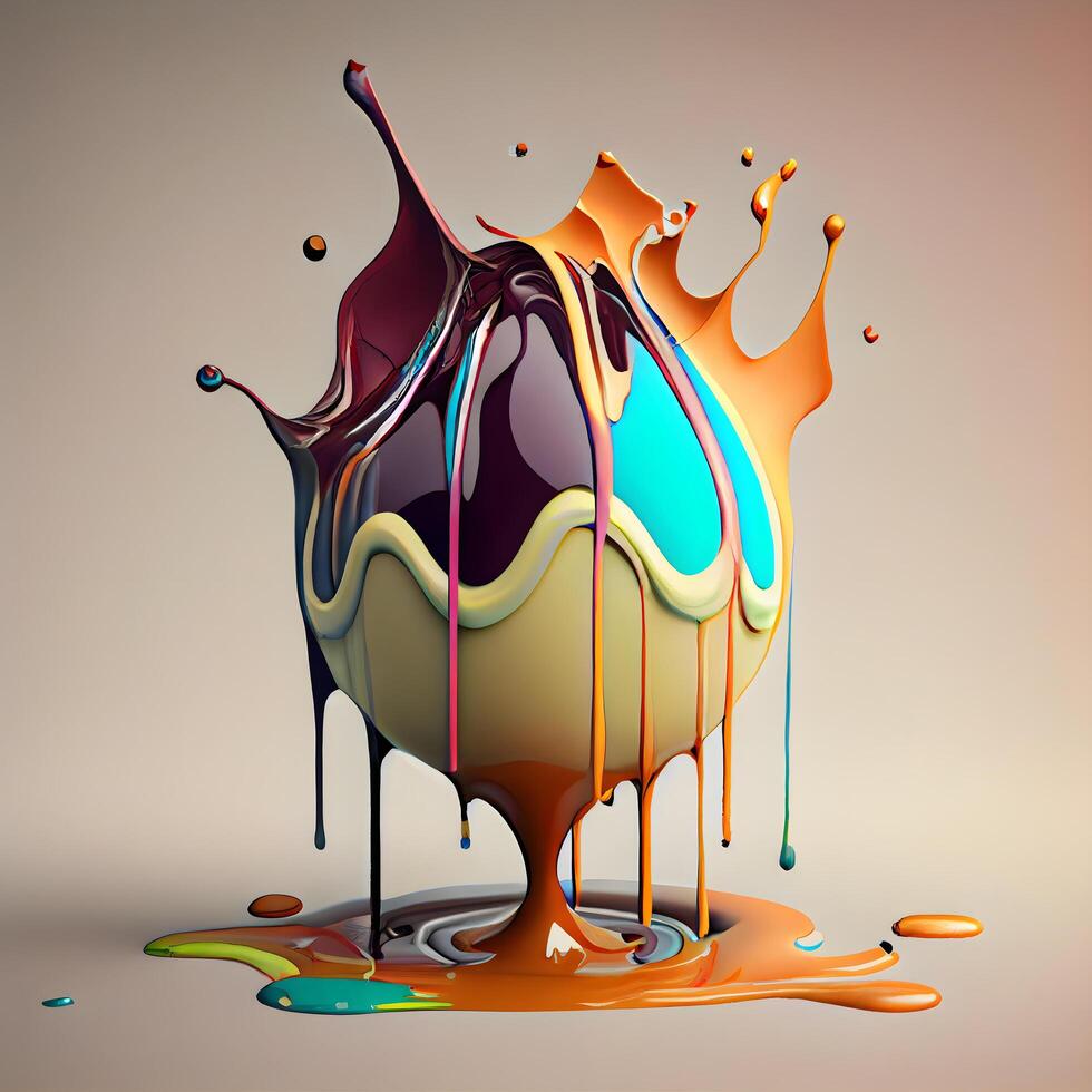 3d illustration of a colorful chocolate splash on a gray background., Image photo