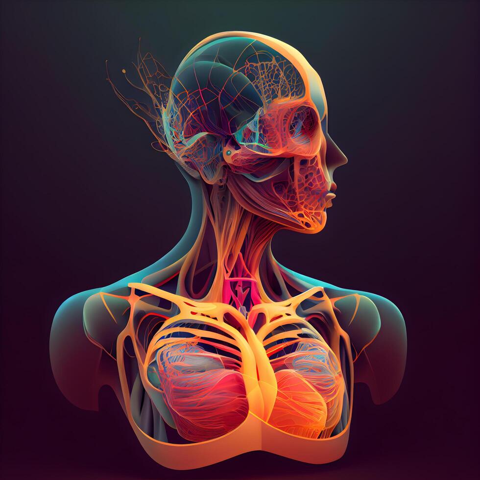 humano cuerpo anatomía. 3d humano cuerpo con nervio y pulmones. ilustración., ai generativo imagen foto