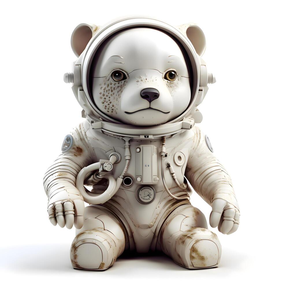 Cute dog astronaut in spacesuit on white background. 3D illustration., Image photo