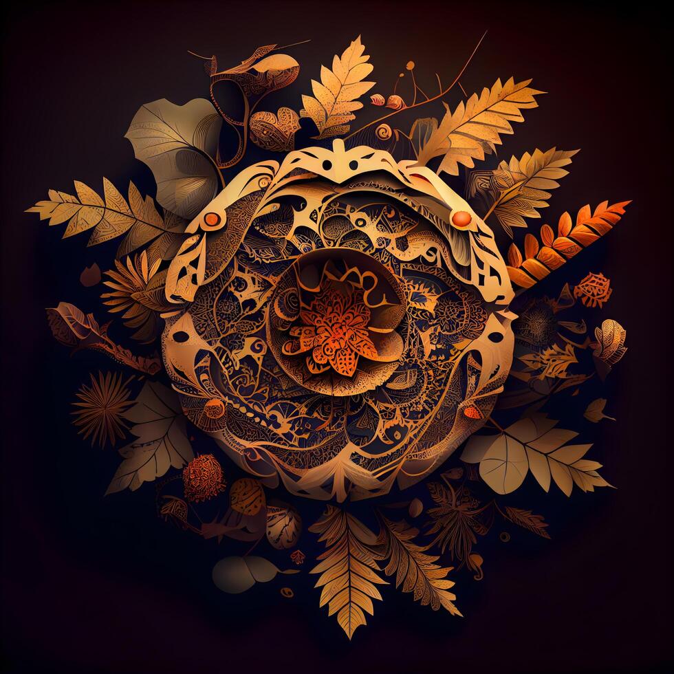 Autumn background with leaves and acorns. Illustration., Image photo