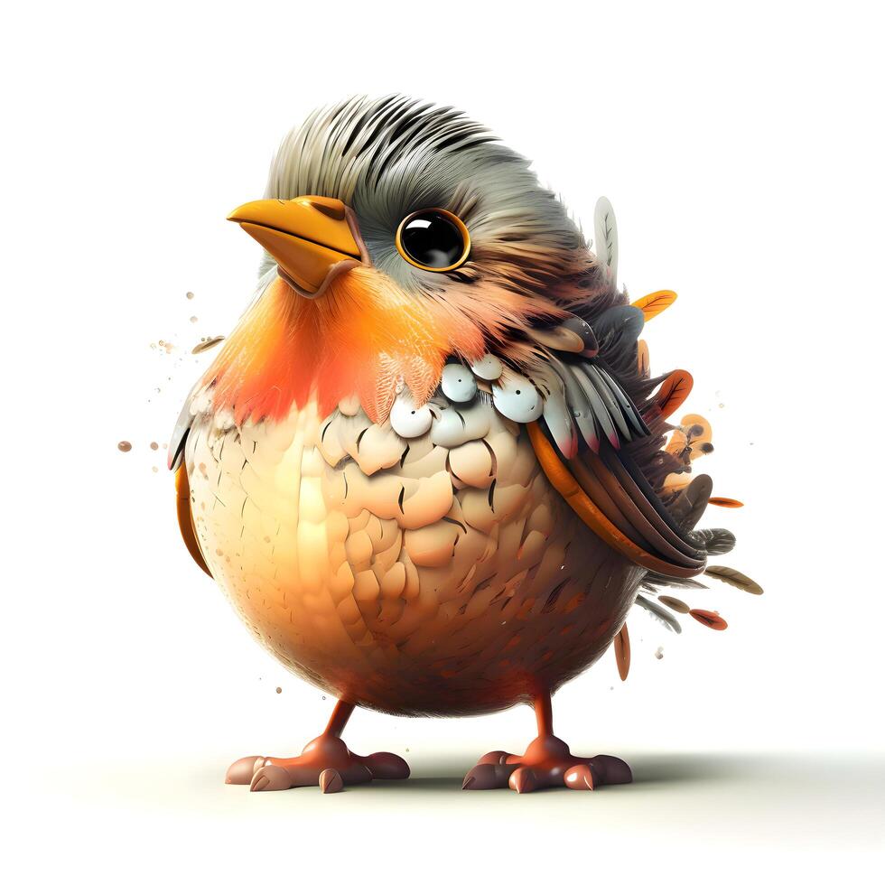 Cute little bird isolated on white background. 3D illustration., Image photo