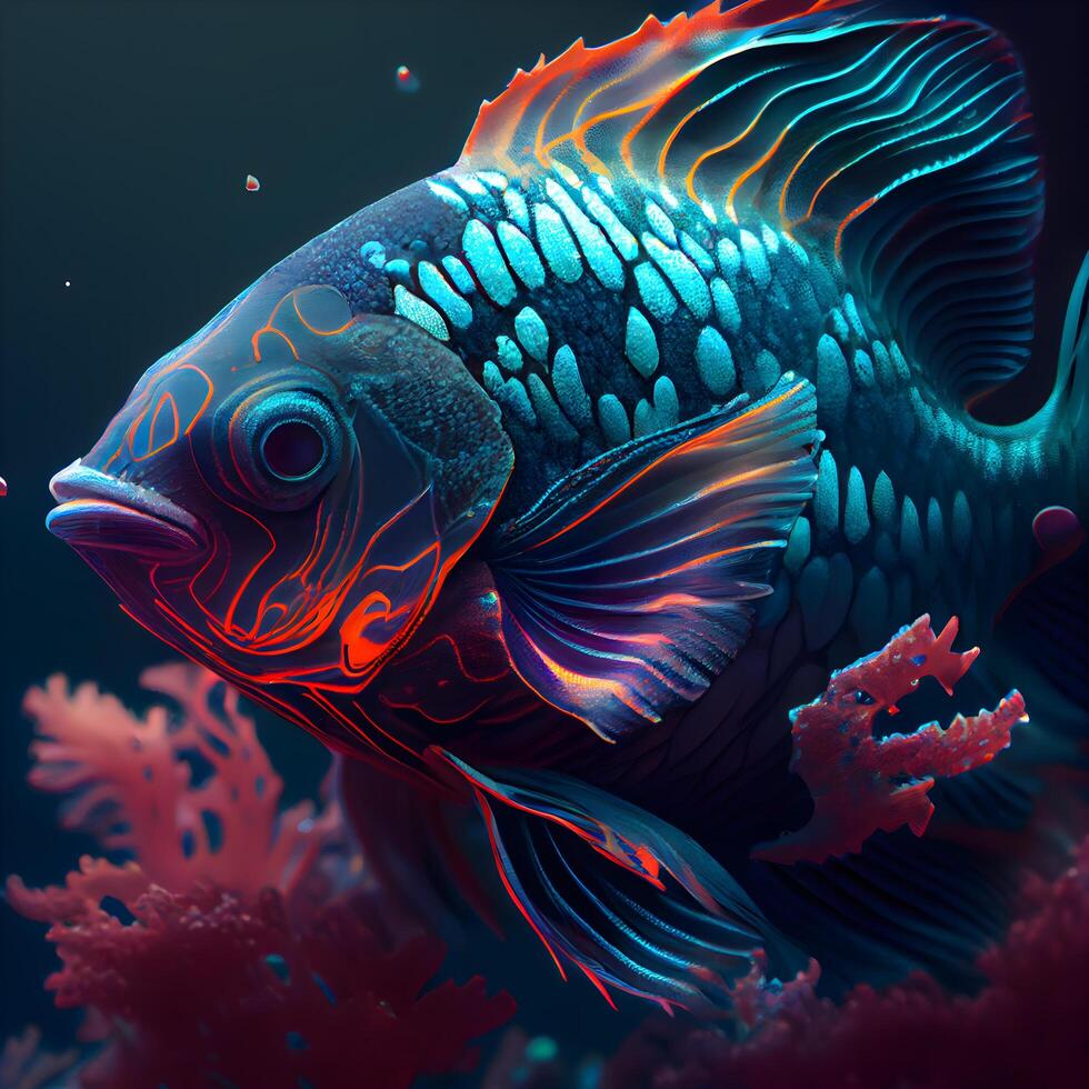 Tropical fish on a dark background. 3D illustration., Image photo