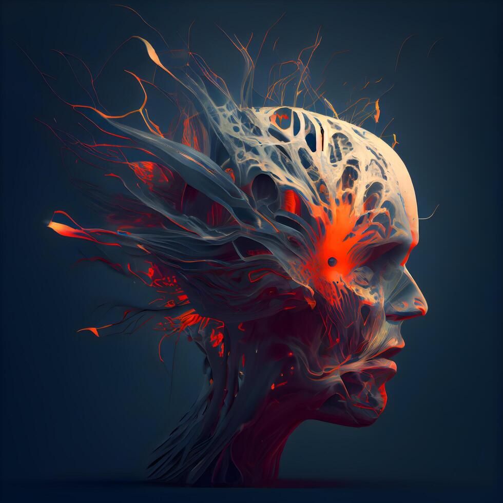 Human head made of red and blue elements. 3D illustration., Image photo