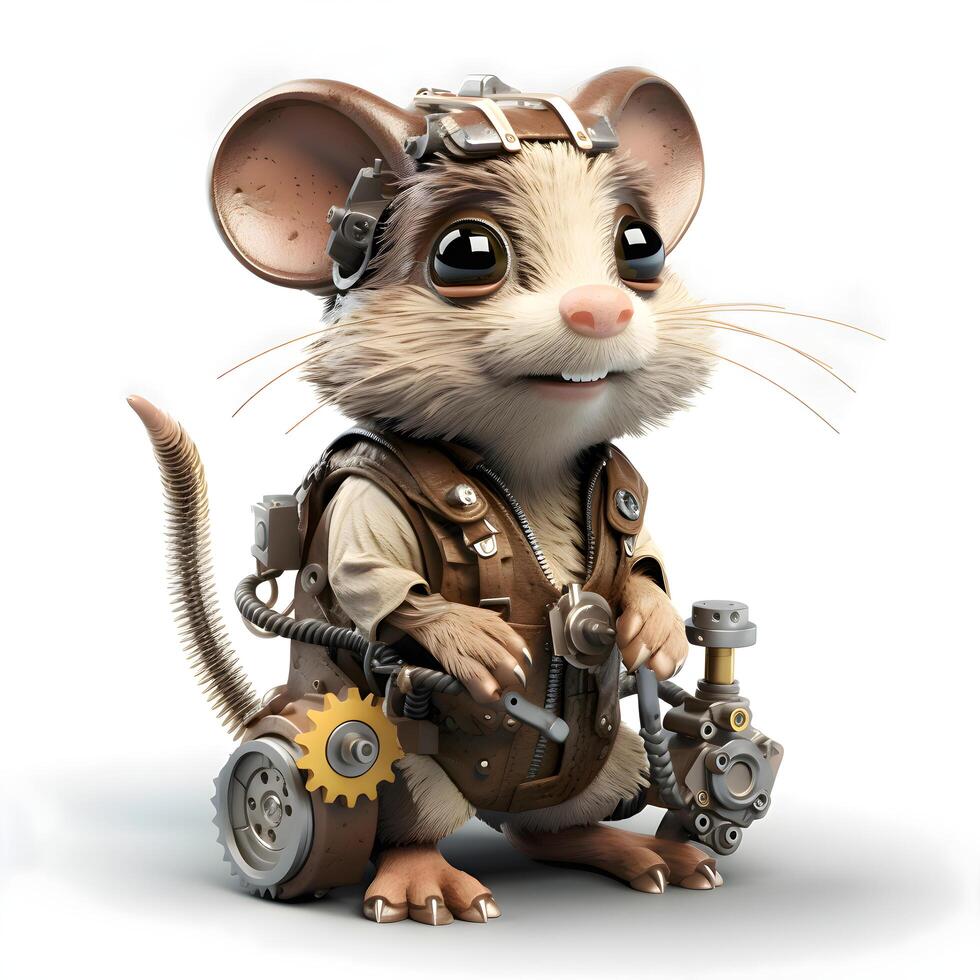 3D rendering of a cute little mouse in a steampunk costume, Image photo