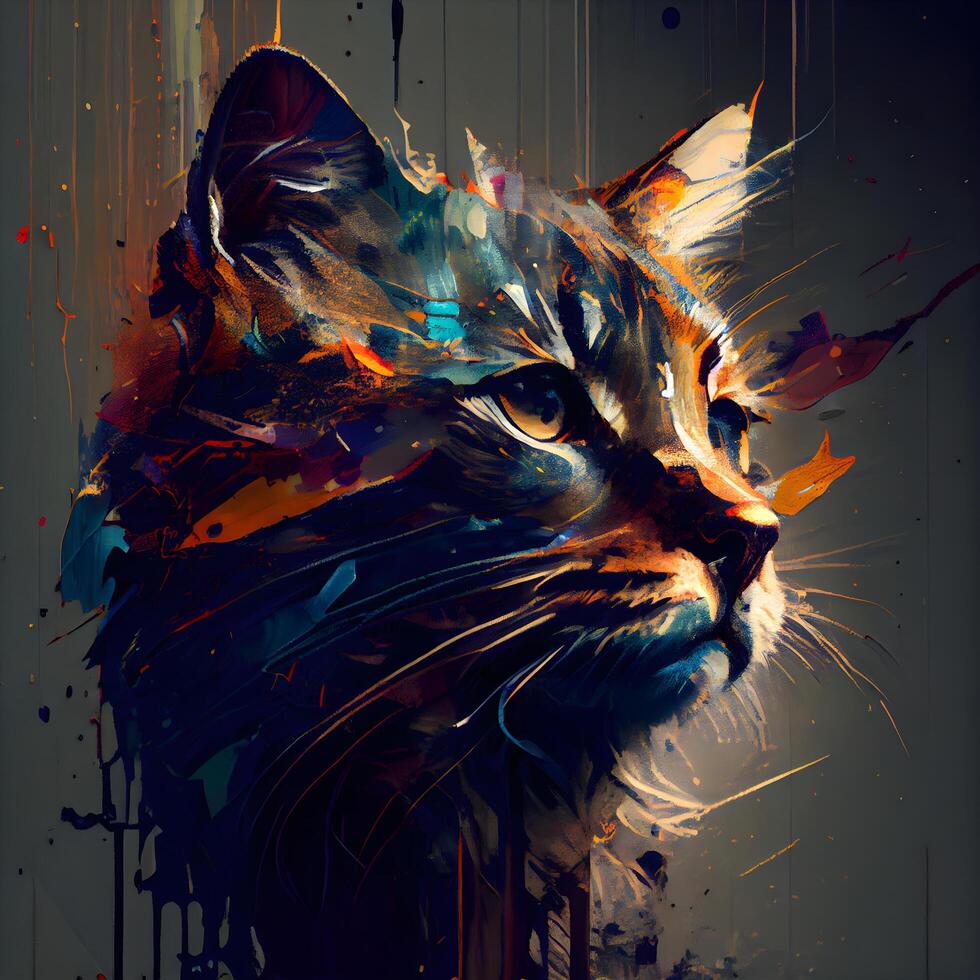 Colorful portrait of a cat on a grunge background. Digital painting., Image photo