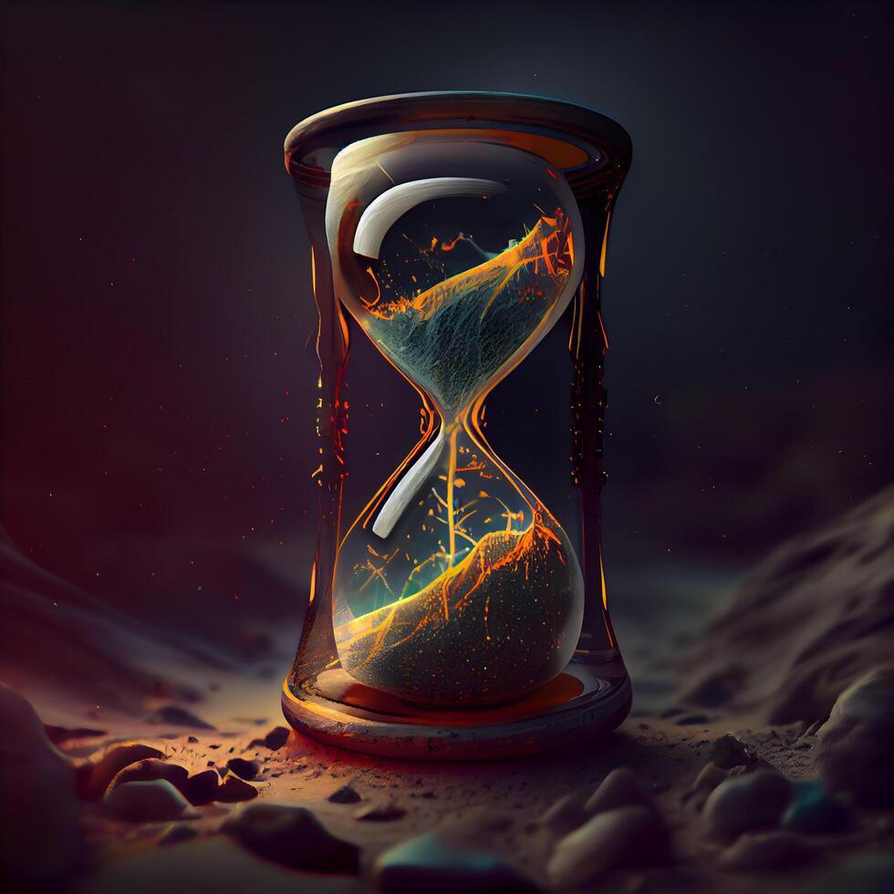 Hourglass with burning sand. Concept of time passing. 3d rendering, Image photo