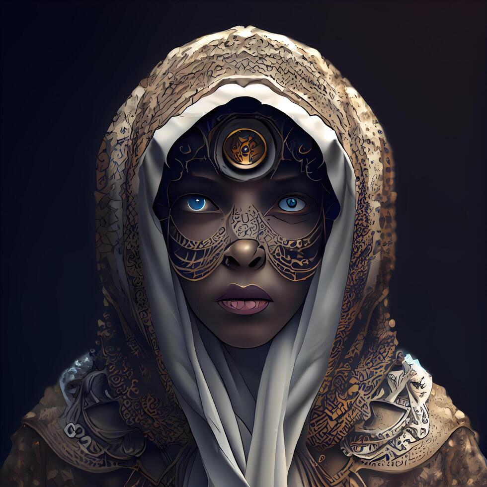 Digital Illustration of a Fantasy Female Figure in a Fantasy Costume., Image photo