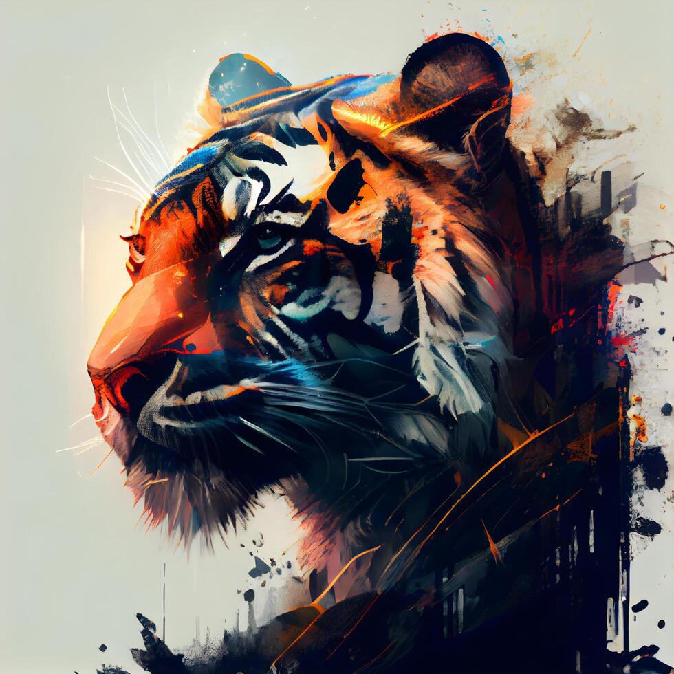 Tiger in abstract color background. Digital painting. illustration., Image photo