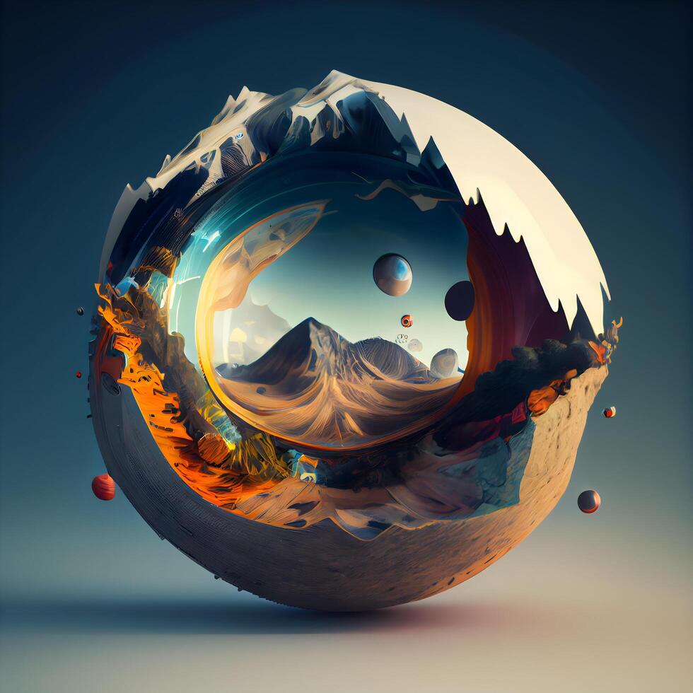 Abstract background with planet and mountains. 3d illustration. Elements of this image furnished by NASA, Image photo