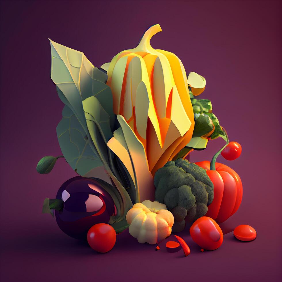 Fruits and vegetables. Healthy food. 3d render illustration., Image photo