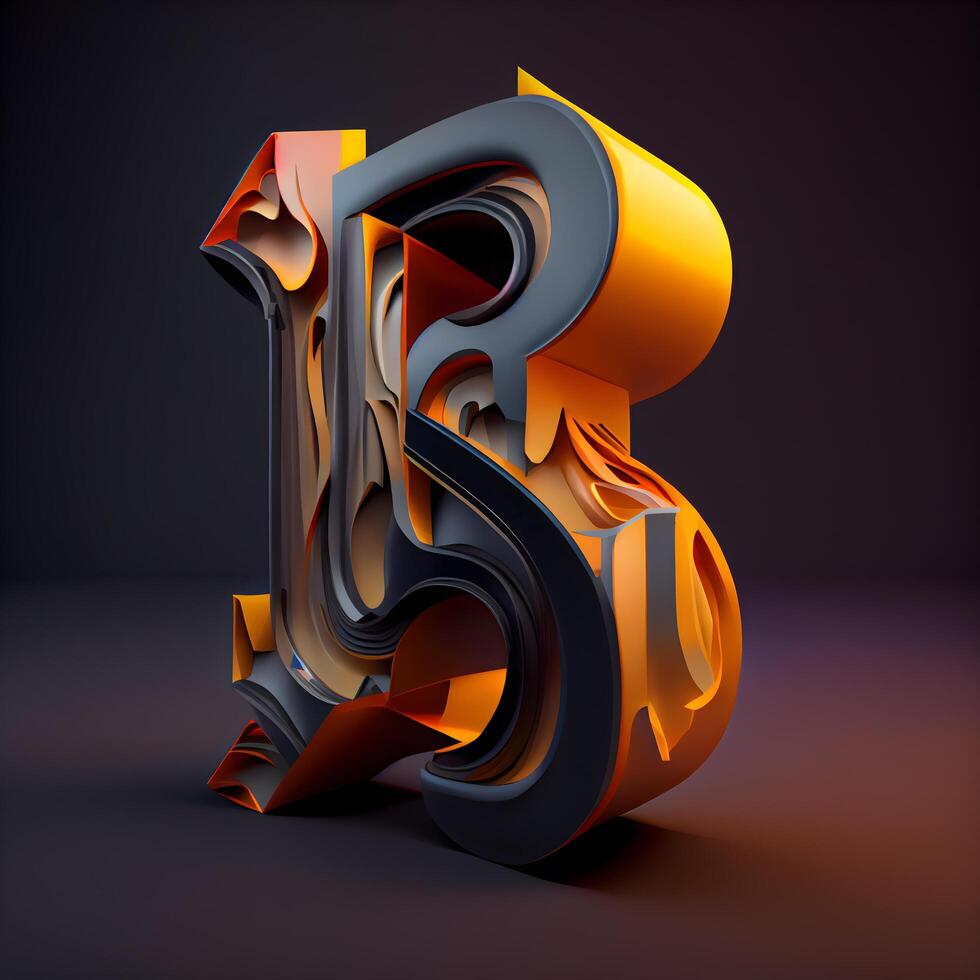 3d letter B in black and orange colors. 3d rendering, Image photo