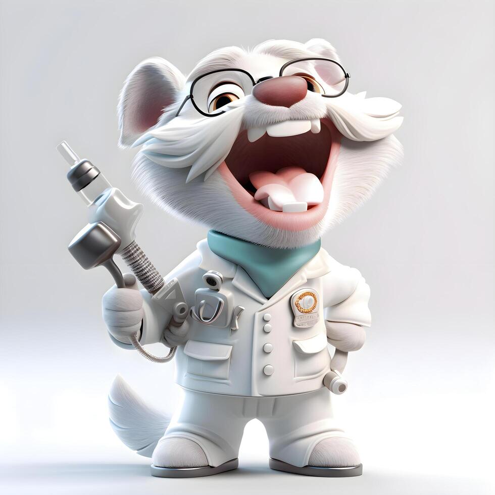 3D Render of a Cartoon White Rat Astronaut with a syringe, Image photo