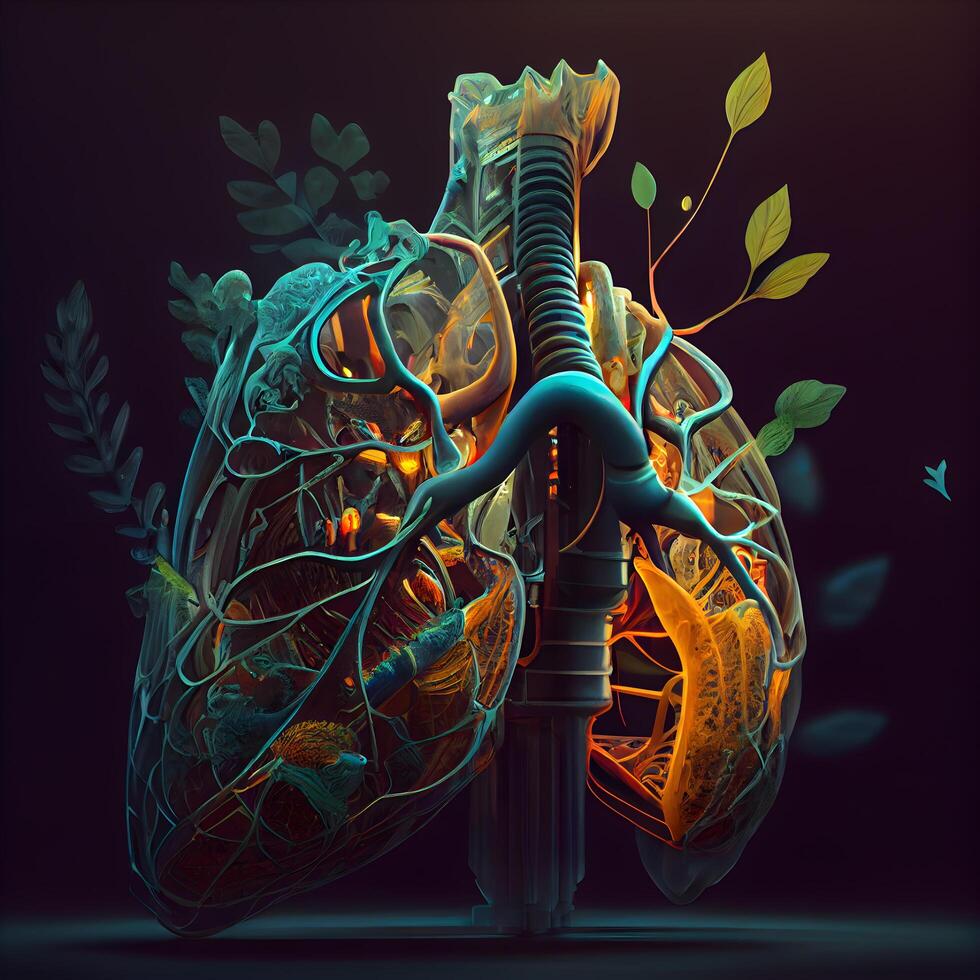 humano corazón anatomía. 3d ilustración. Ciencias y médico fondo., ai generativo imagen foto