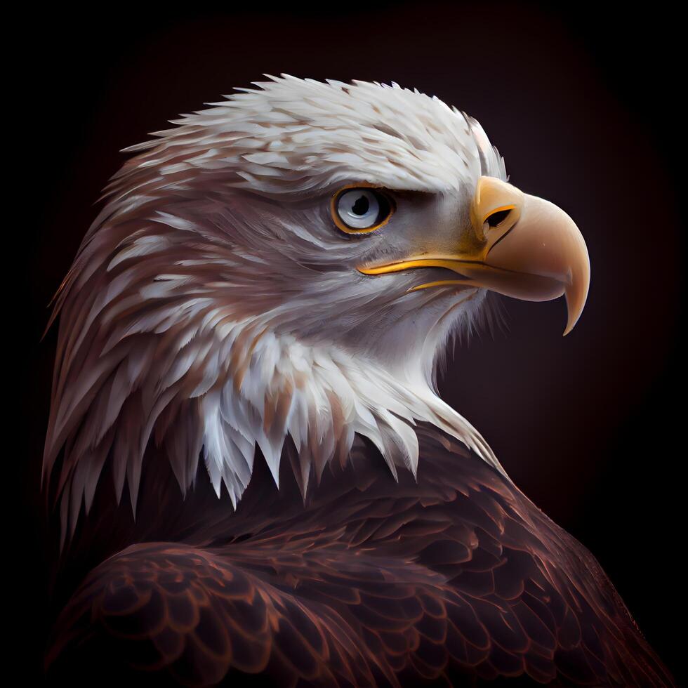 calvo águila en un oscuro antecedentes. 3d prestar, ilustración, ai generativo imagen foto