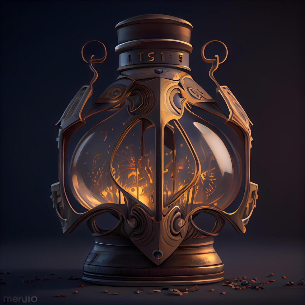 Lantern on a dark background. 3D illustration. Vintage style., Image photo