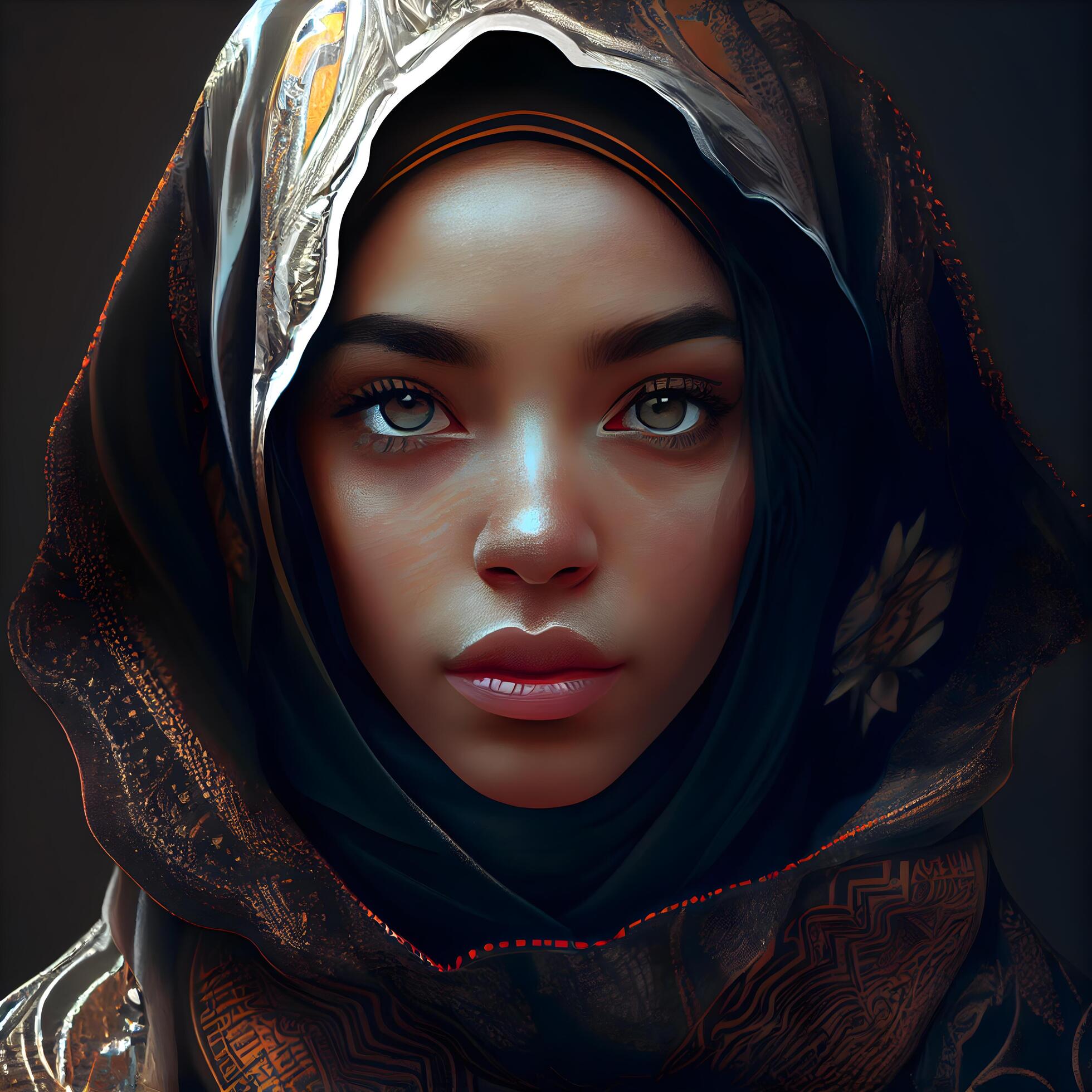 Portrait of a beautiful Muslim woman with oriental makeup.