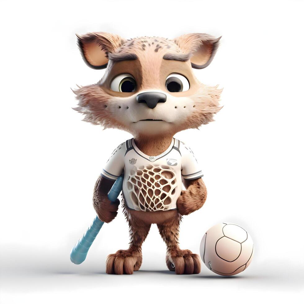 Cute cartoon animal with soccer ball. Isolated on white background., Image photo