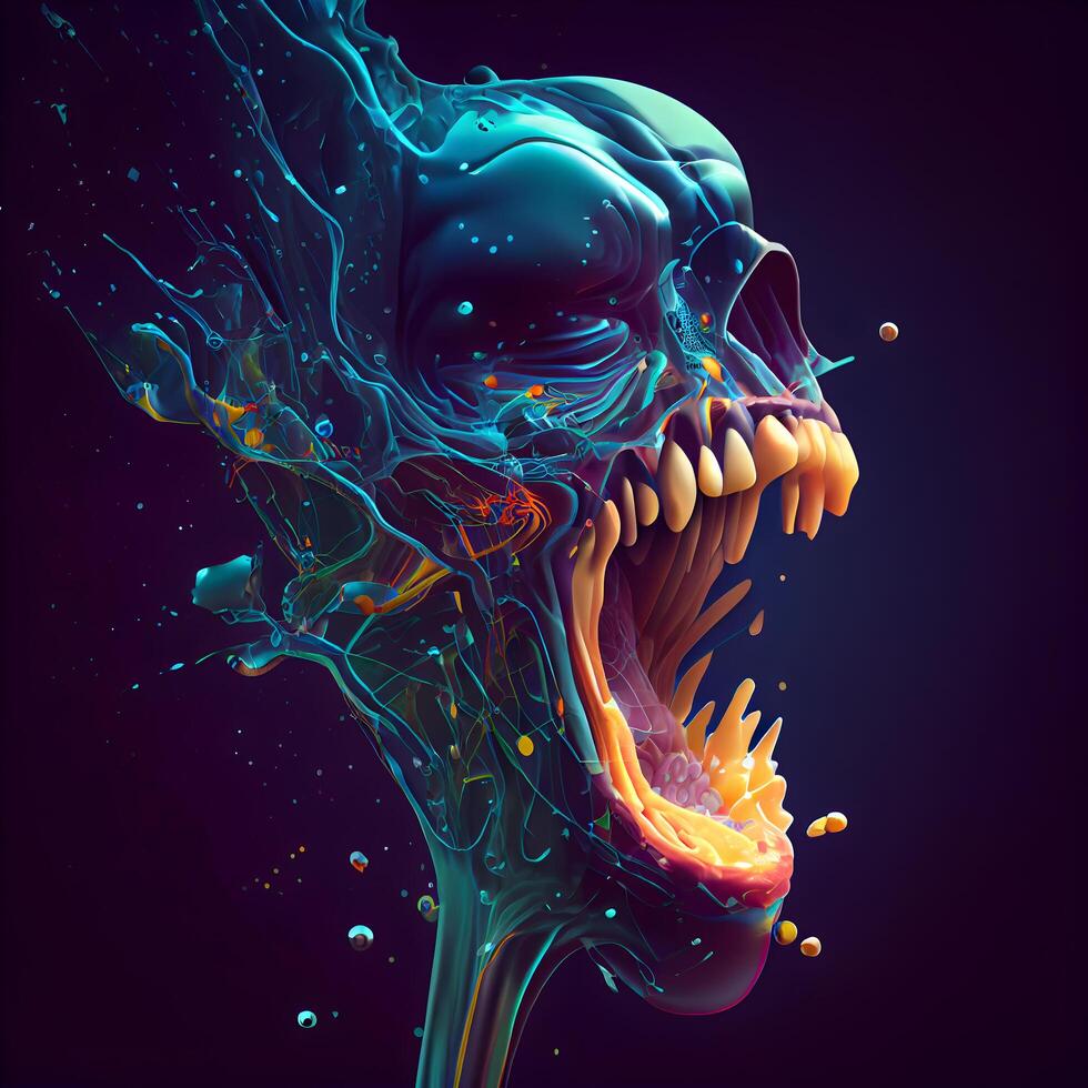 3d render of human jaw with teeth and blood splashes on black background, Image photo