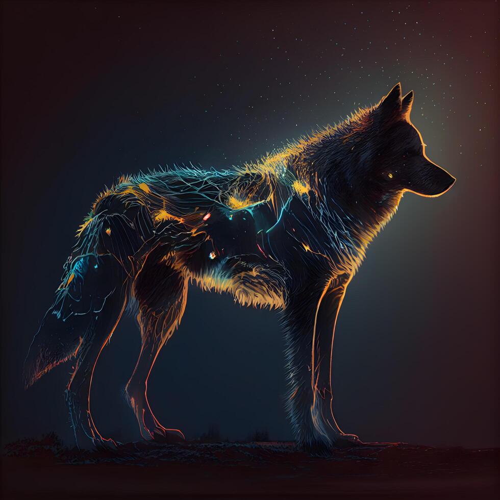 Illustration of a wolf with lightning on a dark background. illustration, Image photo