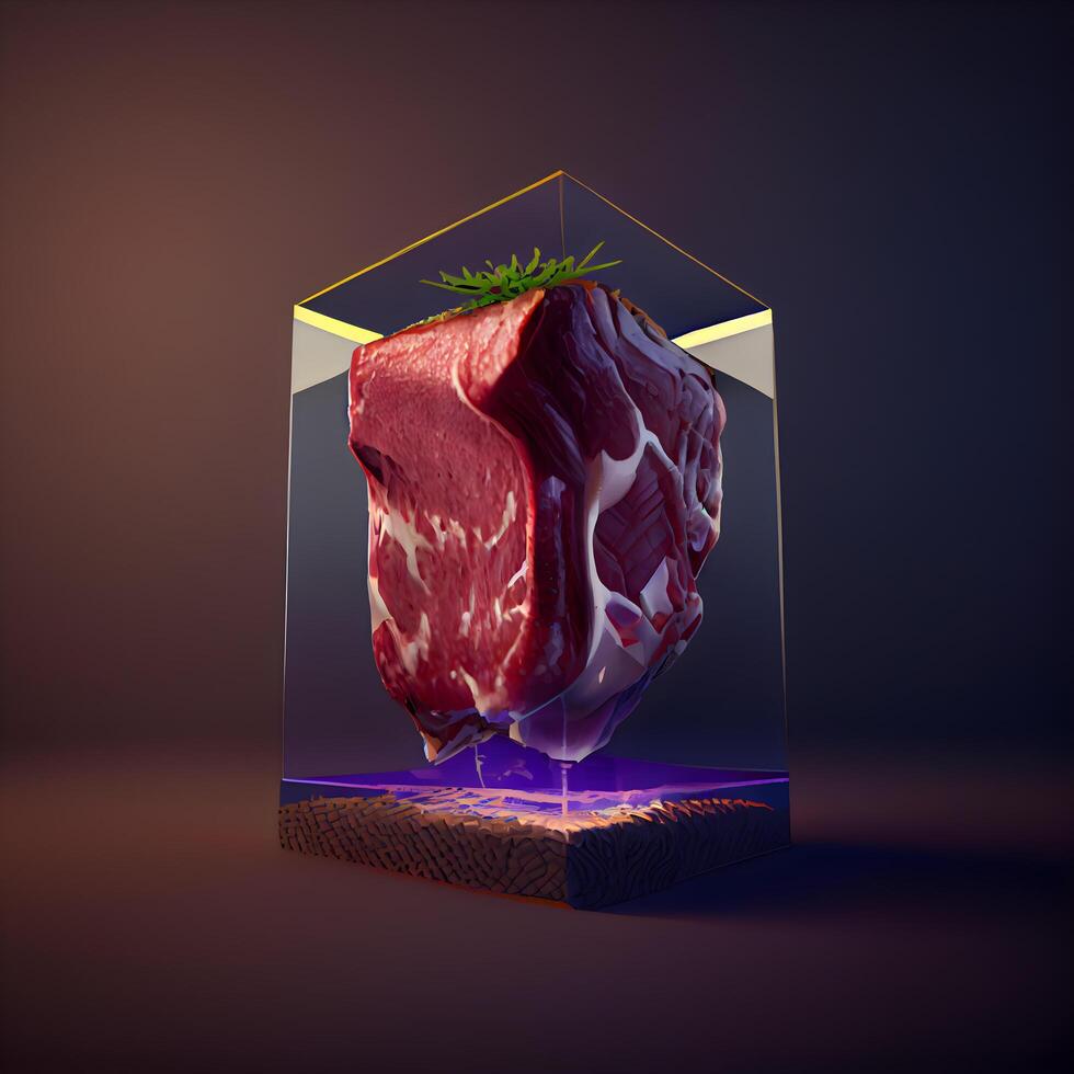 crudo carne de vaca carne en un vaso cubo. realista ilustración., ai generativo imagen foto