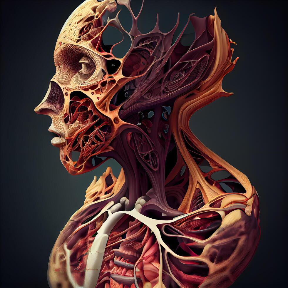 humano anatomía, 3d ilustración de humano cuerpo con circulatorio sistema, ai generativo imagen foto