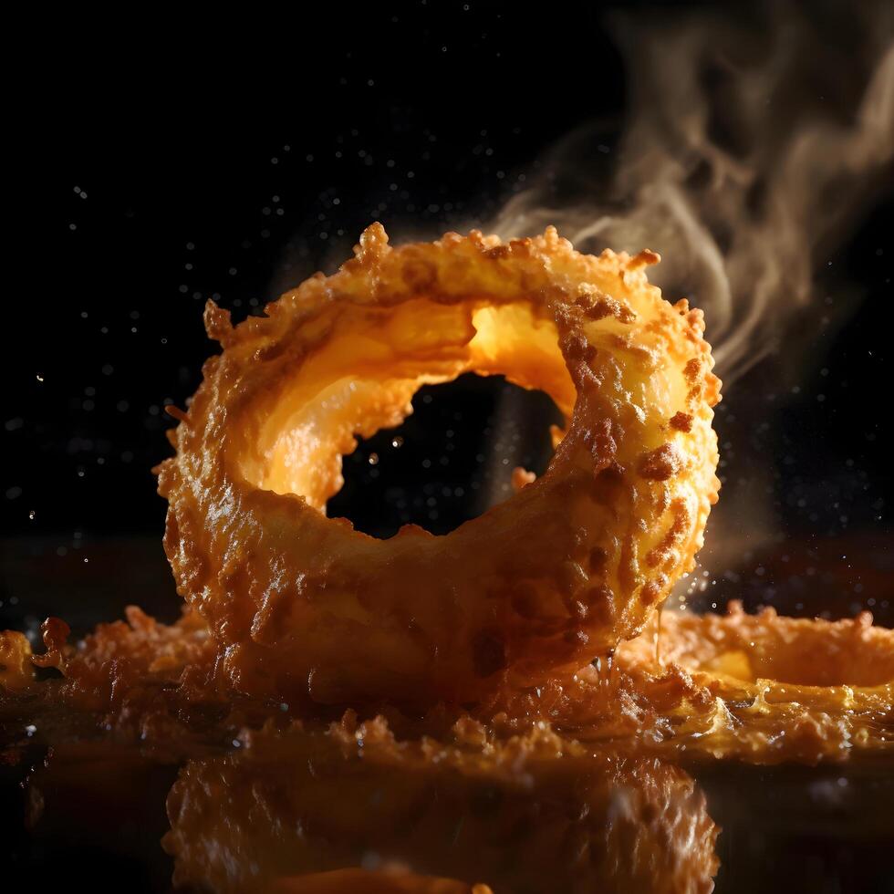 Falling pancake on black background with copy space. 3D rendering, Image photo