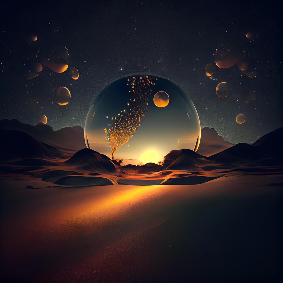 abstract scene with planet in space, 3d render digital illustration, Image photo