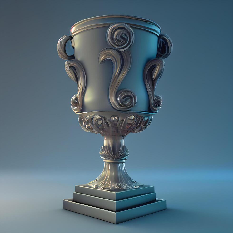 3d render of a pedestal with a column on a blue background, Image photo