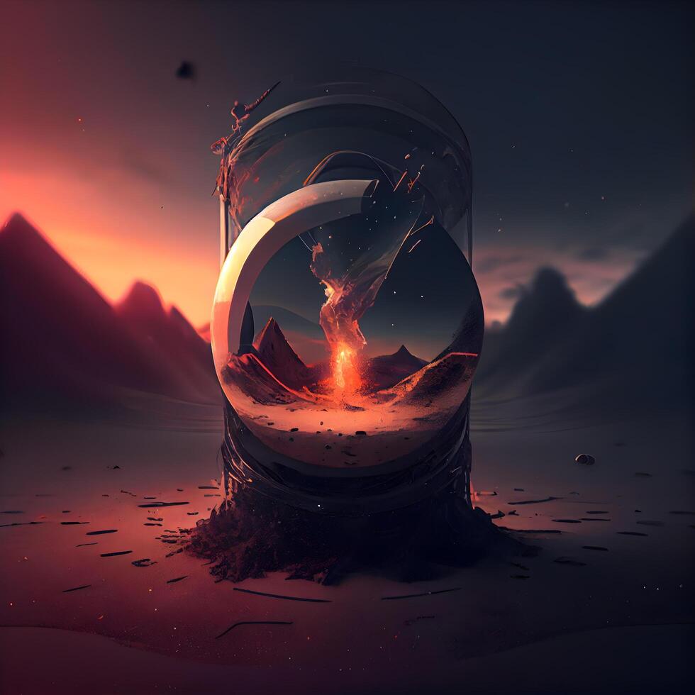 3d illustration of an alien planet in a glass jar with a fire inside, Image photo