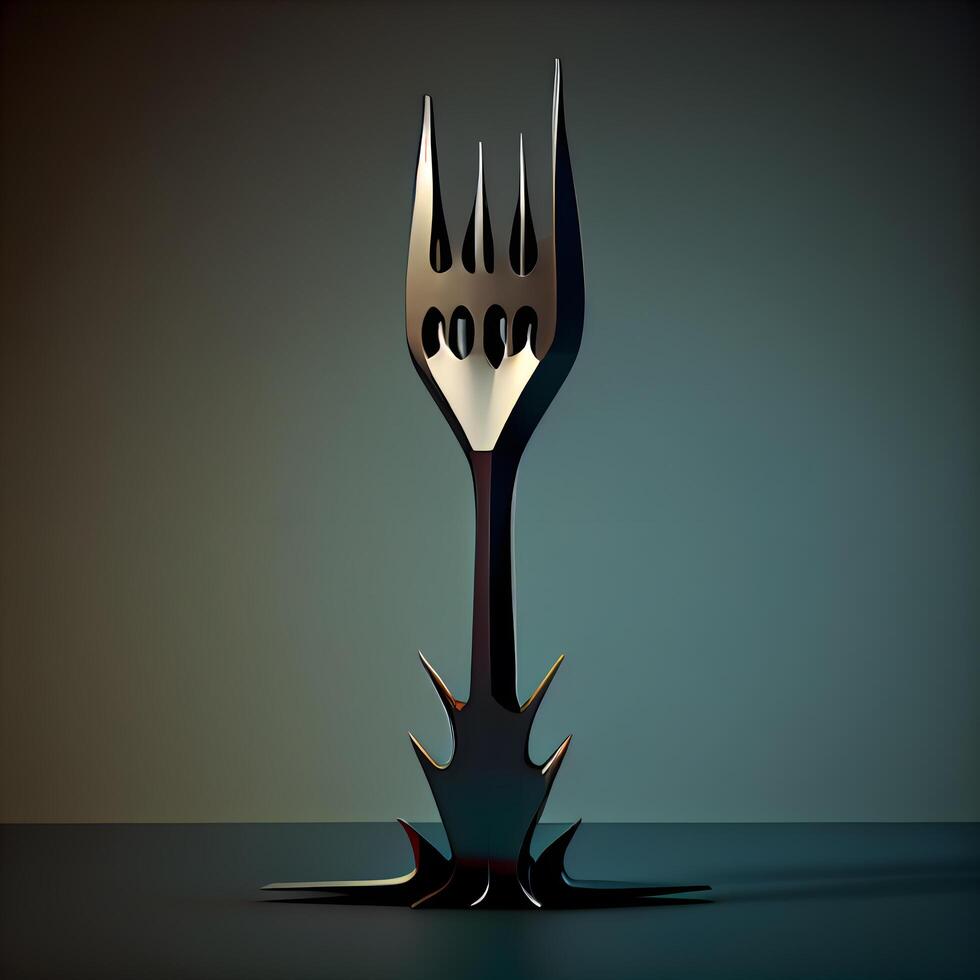 tenedor y cuchillo en naranja antecedentes. 3d hacer ilustración., ai generativo imagen foto