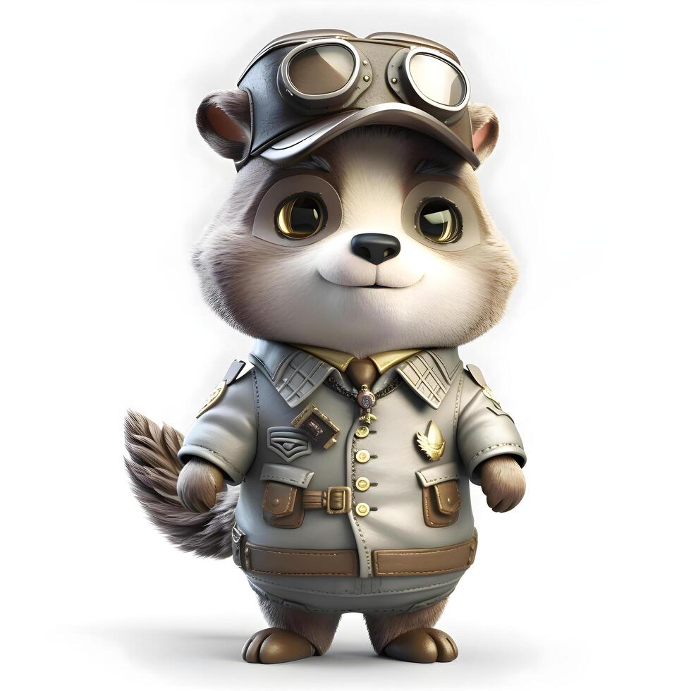 Polar bear pilot with aviator hat and goggles on white background, Image photo