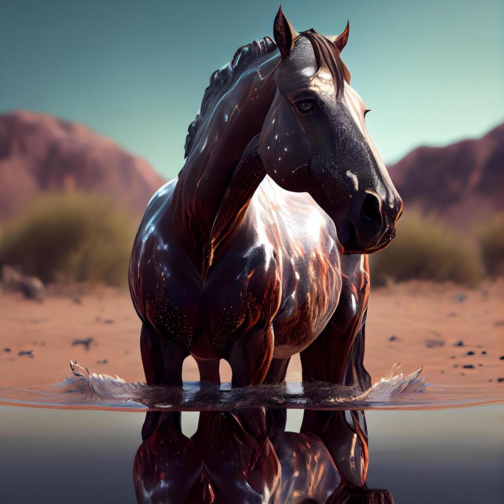 caballo en el desierto. 3d hacer de un caballo., ai generativo imagen foto