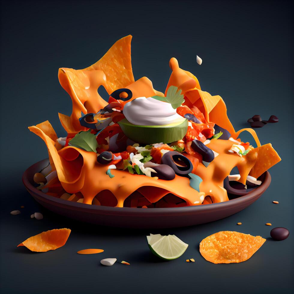 Salad with cheese, orange and olives in a black bowl, Image photo