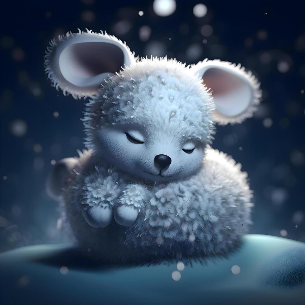 3d representación de un linda pequeño blanco oso dormido en el nieve, ai generativo imagen foto