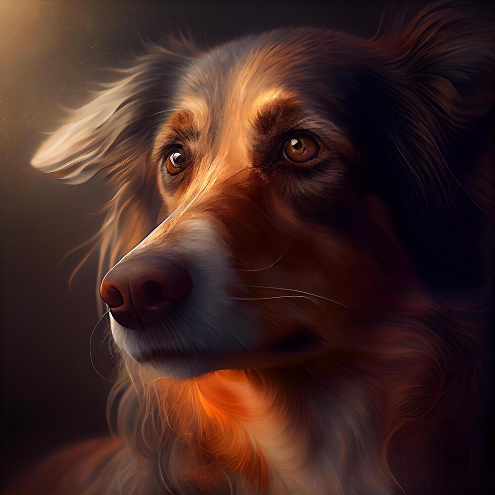 Portrait of a beautiful Australian Shepherd dog. Digital painting on black background., Image photo