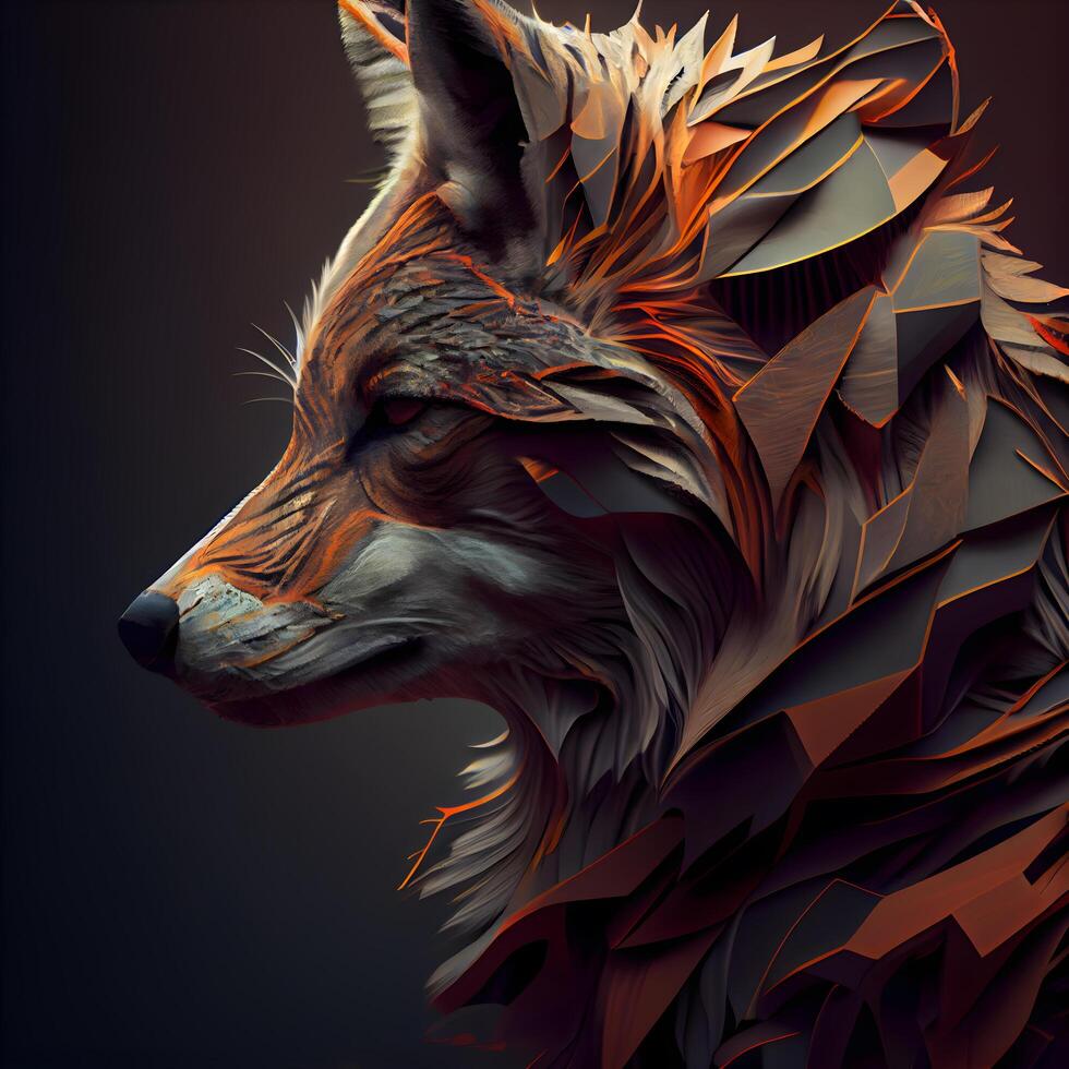 Digital 3D Illustration of a Wolf in a Geometric Style, Image photo