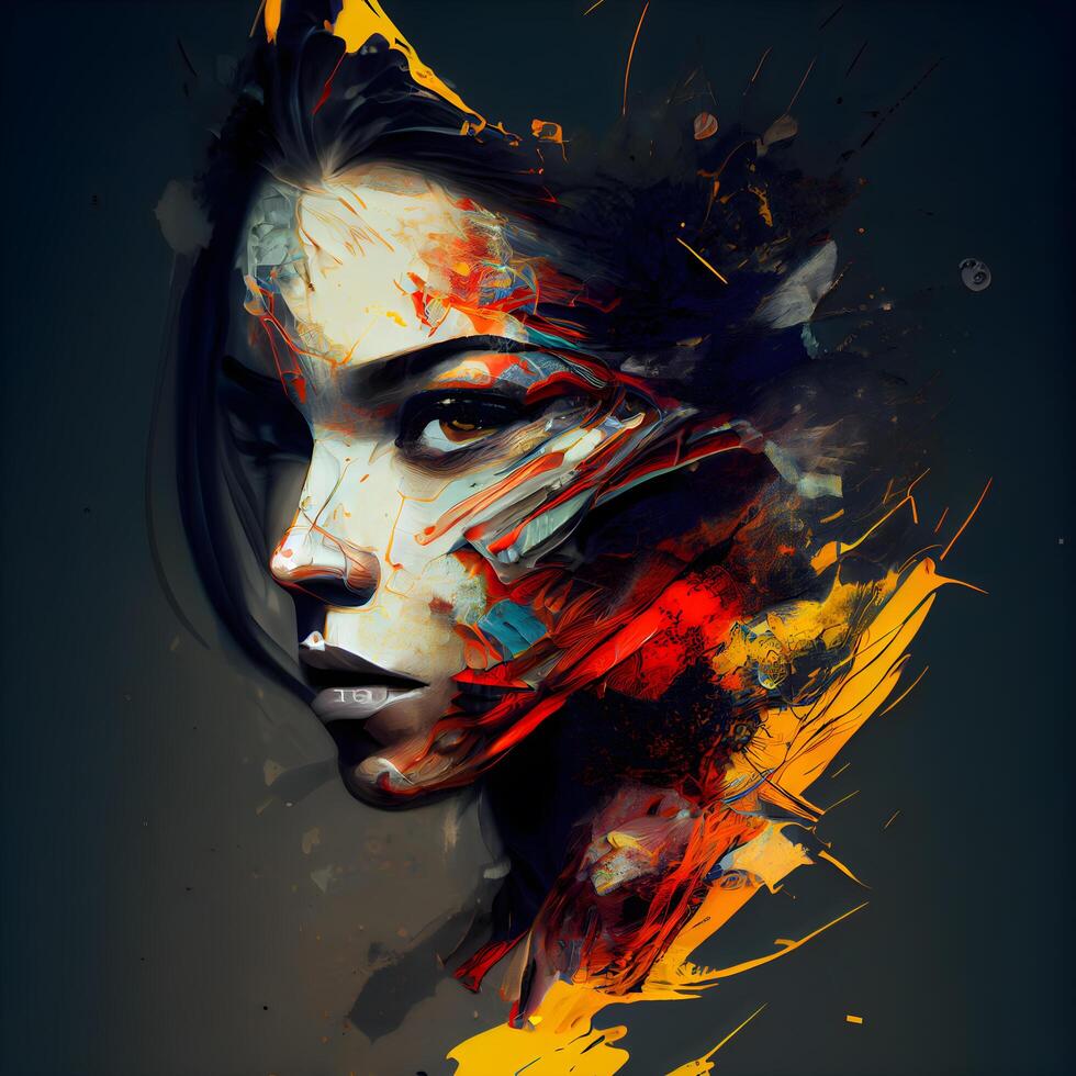 art portrait of a beautiful woman with colorful make up and hairstyle, Image photo