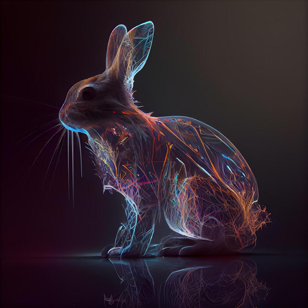 3d rendering of a fantasy rabbit on a dark background with a glowing pattern, Image photo