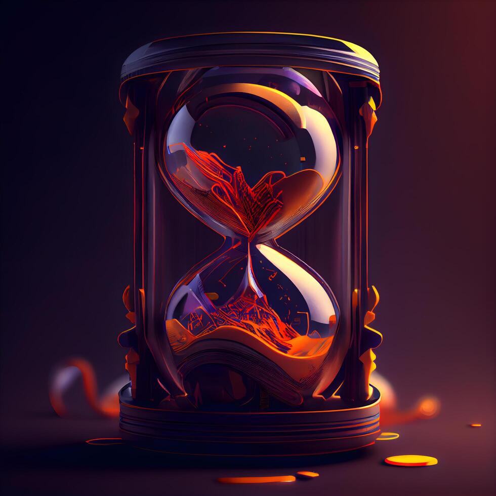 Hourglass with blood flowing inside. Concept of time passing. illustration., Image photo