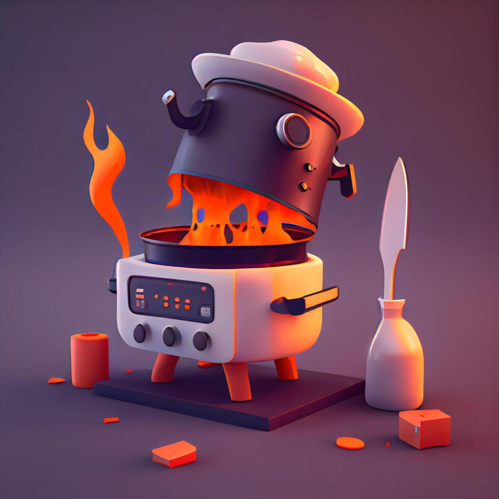 3d illustration of an old stove with a lot of food in it, Image photo