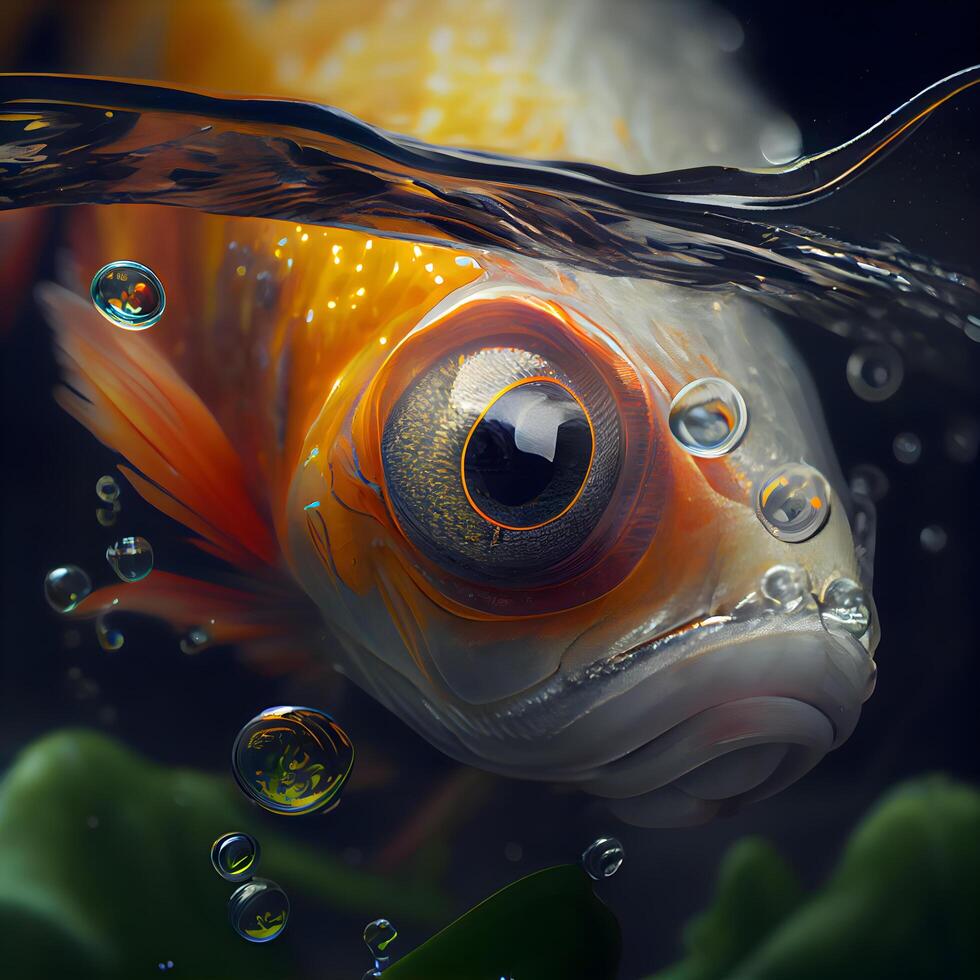 Goldfish in the water. Underwater world. 3d rendering, Image photo